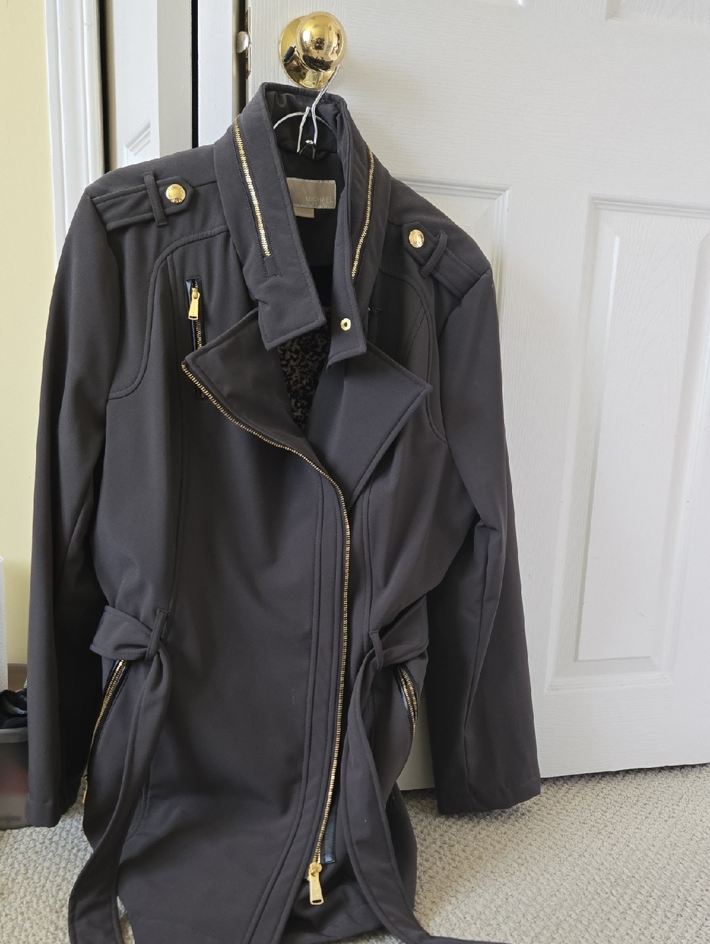Michael Kors Charcoal Trench Coat with Gold Hardware